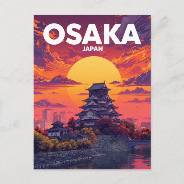 Carte Postale Rêves de coucher de soleil du château d'Osaka (Devant)