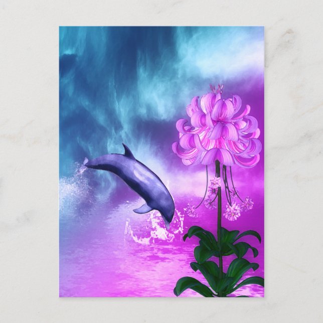 Carte Postale Rêves de dauphins en fleurs (Devant)