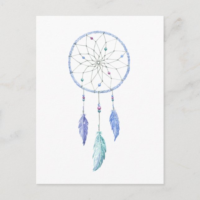 Carte Postale Rêveuse aquarelle avec 3 plumes (Devant)