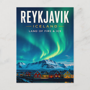Carte Postale ❄️ Reykjavik Islande Aurores Boréales Décoration M
