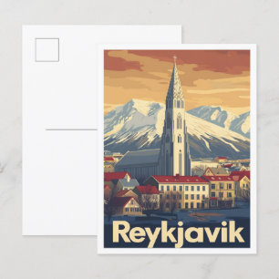 Carte Postale Reykjavik Islande Illustration du Vintage voyage d