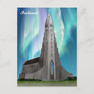 Carte Postale Reykjavik Islande Islande Église islandaise Aquare