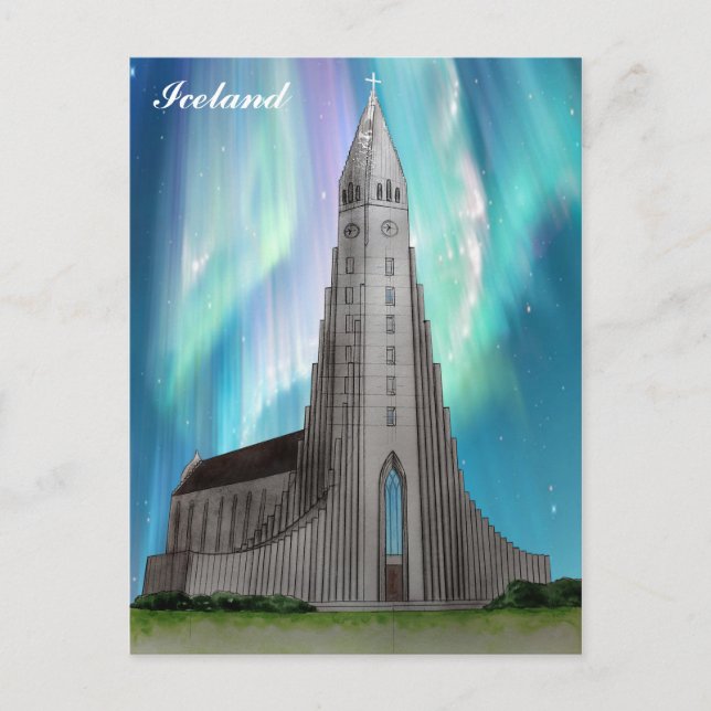 Carte Postale Reykjavik Islande Islande Église islandaise Aquare (Devant)