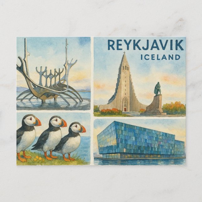 Carte Postale Reykjavik Islande multivue  (Devant)