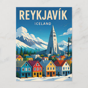Carte Postale Reykjavik Islande Paysage Urbain Aurores Boréales