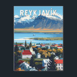 Carte Postale Reykjavík Islande Voyage Art Vintage<br><div class="desc">Reykjavík conception de voyage rétro vectorielle. Reykjavík est la capitale la plus septentrionale d'un État souverain dans le monde. C'est parmi les villes les plus propres,  les plus vertes et les plus sûres du monde.</div>