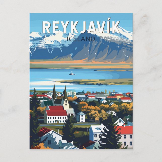 Carte Postale Reykjavík Islande Voyage Art Vintage (Devant)