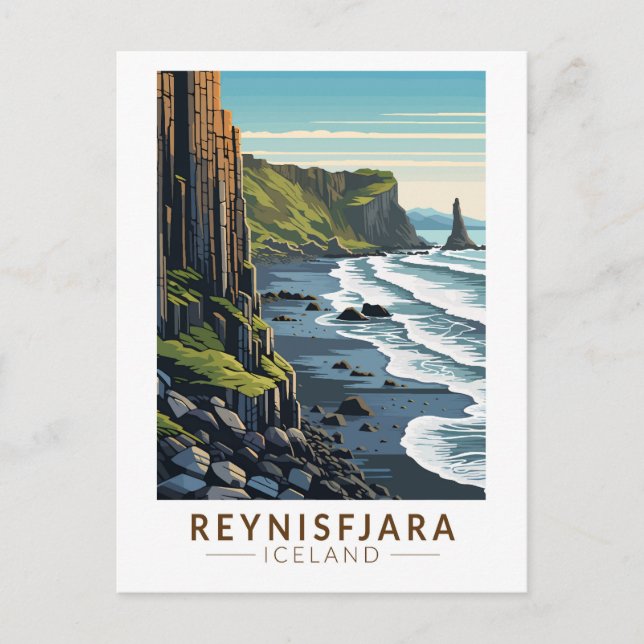Carte Postale Reynisfjara Beach Islande Travel Art Vintage (Devant)