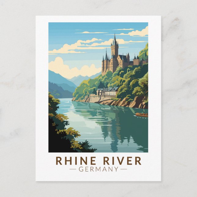 Carte Postale Rhin River Allemagne Section Voyage Art Vintage (Devant)