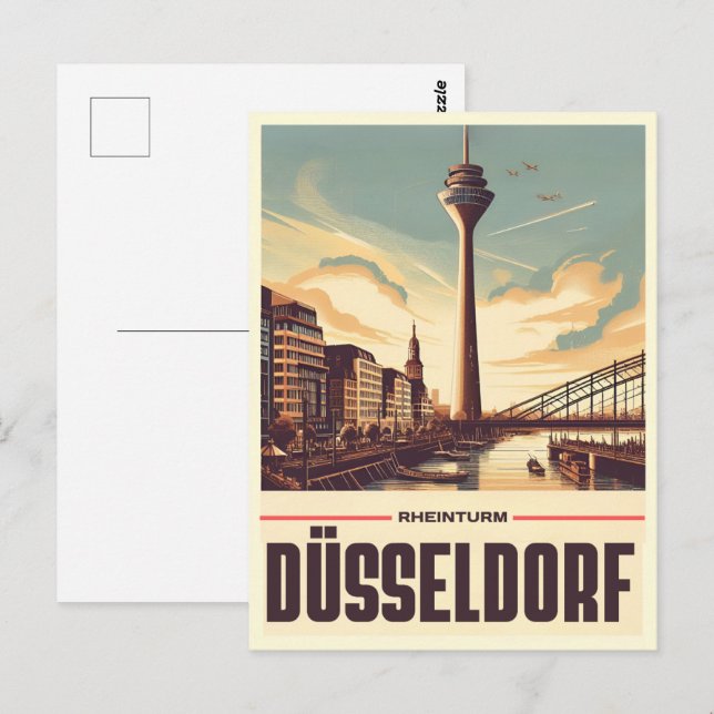 Carte Postale Rhin Tower Dusseldorf Rheinturm cadeau allemand (Devant / Derrière)