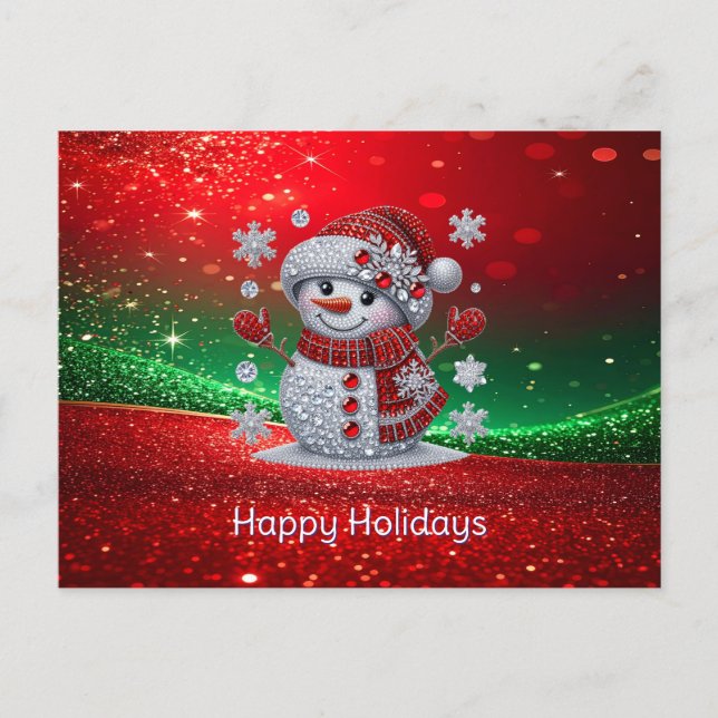 Carte Postale Rhinestones Snowman Holiday Postcard (Devant)