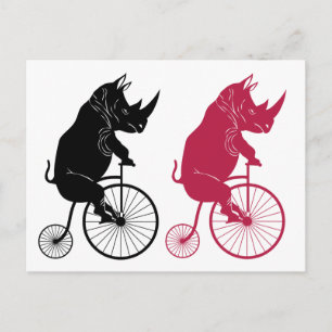 Carte Postale Rhino équitation un vieux vélo de mode