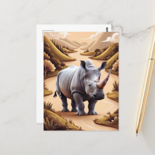 Carte Postale Rhino miniature Whimsical Animal Hybride Art