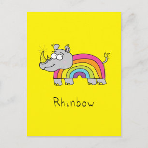 Carte Postale Rhino Rainbow Cute Kids Rhinoceros
