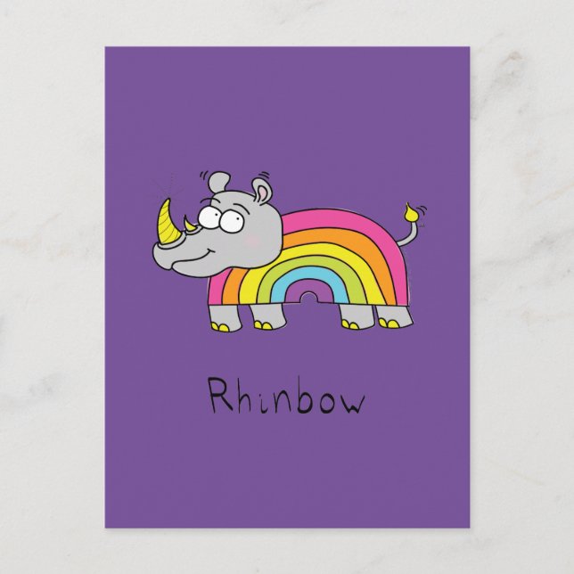 Carte Postale Rhino Rainbow Cute Kids Rhinoceros (Devant)