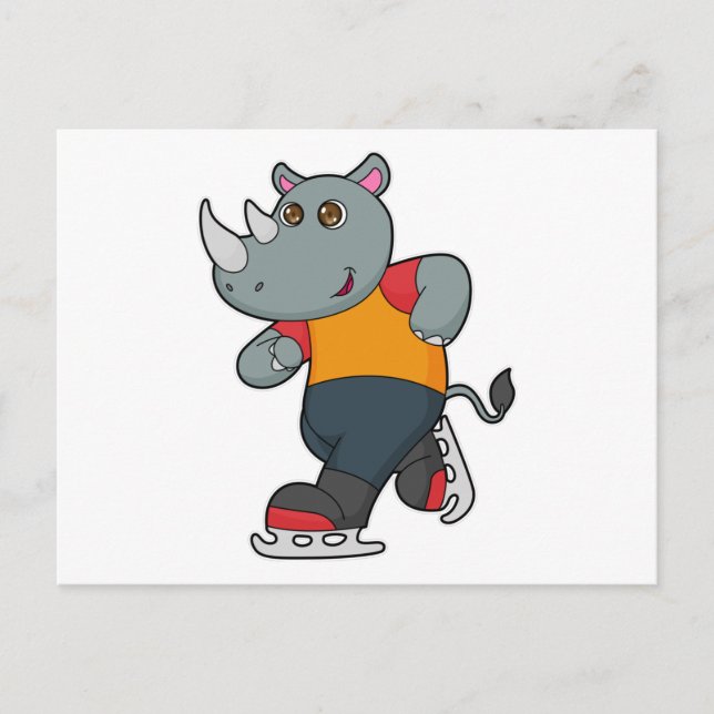 Carte Postale Rhinocéros au patinage artistique avec des patins  (Devant)