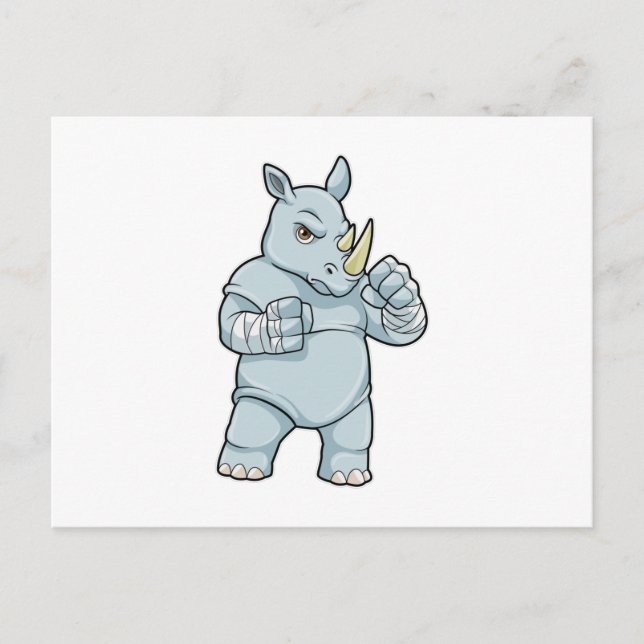 Carte Postale Rhinocéros en boxeur sur un ring (Devant)