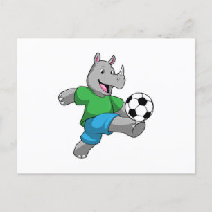 Carte Postale Rhinocéros en joueur de football avec ballon de fo