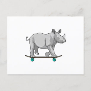 Carte Postale Rhinocéros en skateur avec skateboard