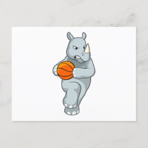 Carte Postale Rhinocéros en tant que joueur de basket avec ballo