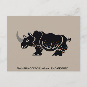 Carte Postale Rhinocéros NOIR - Animal en voie de disparition - 
