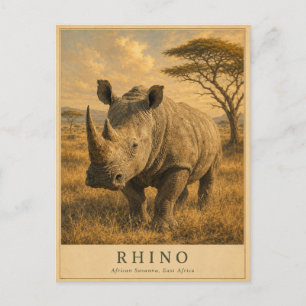 Carte Postale Rhinocéros Savane d'Afrique de l'Est VINTAGE