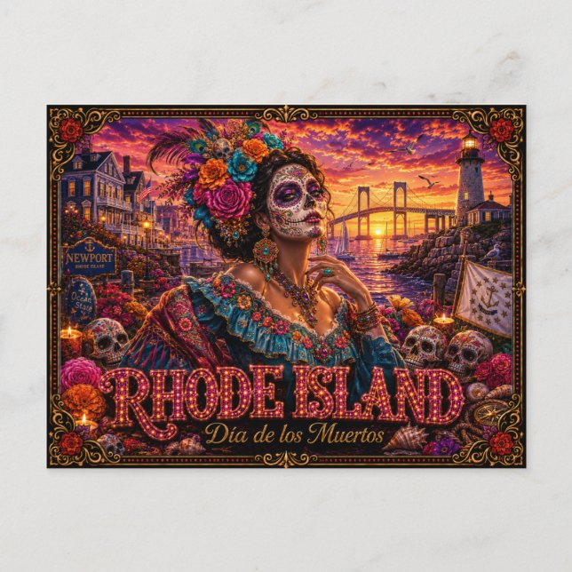 Carte Postale Rhode Island Día de los Muertos Rétro (Devant)