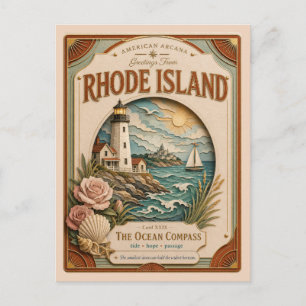 Carte Postale Rhode Island Papier découpé américain Arcana vinta