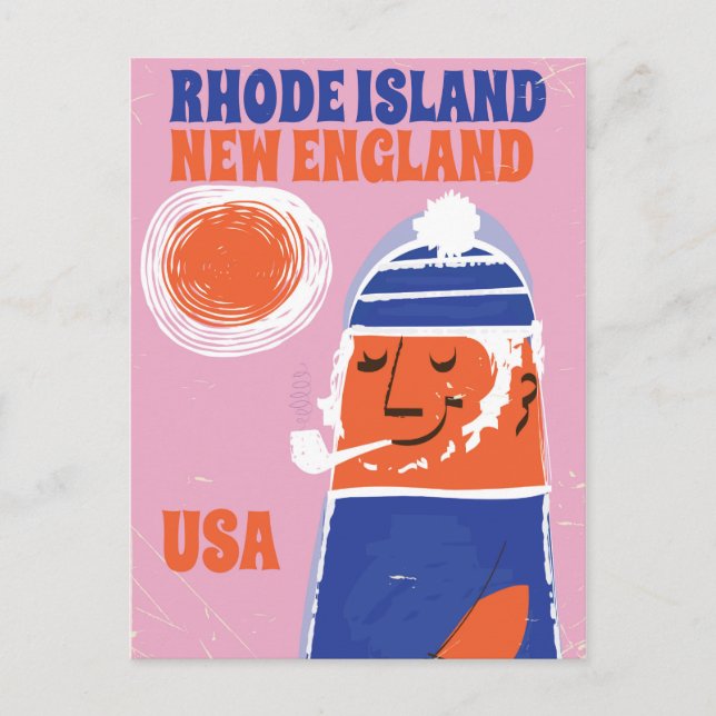 Carte Postale Rhode Island, pêcheur de Nouvelle-Angleterre affic (Devant)