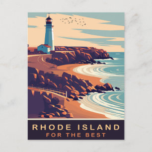 Carte Postale Rhode Island, Phare sur la côte, Voyage