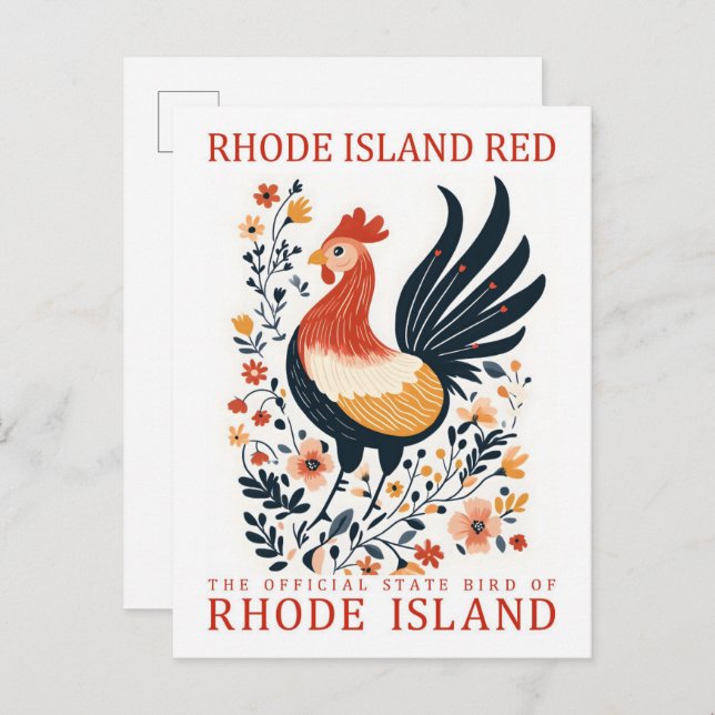 Carte Postale Rhode Island Red Bird of Rhode Island Travel (Devant / Derrière)