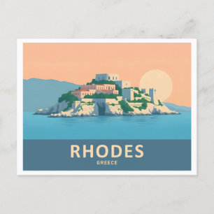 Carte Postale Rhodes Grèce Pastel Travel - Vieille Ville Médiéva