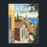 Carte Postale Rhodes Grèce Vieille Ville Voyage Art Vintage<br><div class="desc">Rhodes conception de déplacement vectoriel rétro. Rhodes,  la plus grande des îles du Dodécanèse de Grèce,  est connue pour ses stations balnéaires et ses ruines antiques.</div>