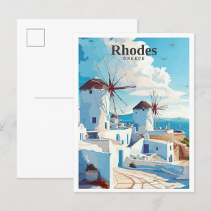 Carte Postale Rhodes Grèce Vintage voyage d'art