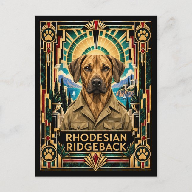 Carte Postale Rhodesian Ridgeback, Chien Art Déco (Devant)