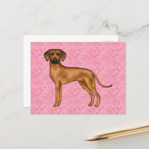 Carte Postale Rhodesian Ridgeback Chien Love Coeur Motif rose