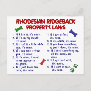 Carte Postale RHODESIAN RIDGEBACK Lois sur les propriétés 2