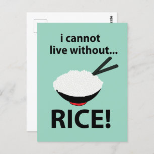 Carte Postale Rice Bowl Je ne peux pas vivre sans riz
