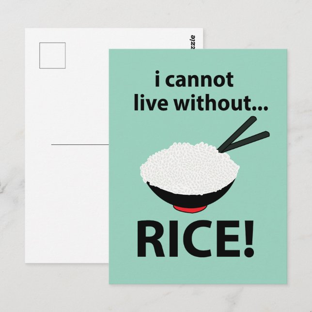 Carte Postale Rice Bowl Je ne peux pas vivre sans riz (Devant / Derrière)