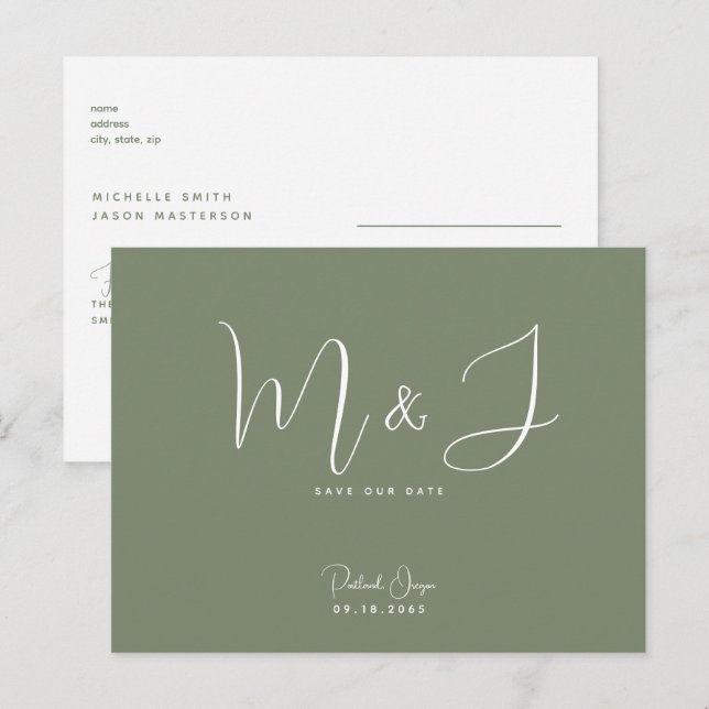 Carte Postale Riche mariage de sauge Enregistrer la date (Devant / Derrière)