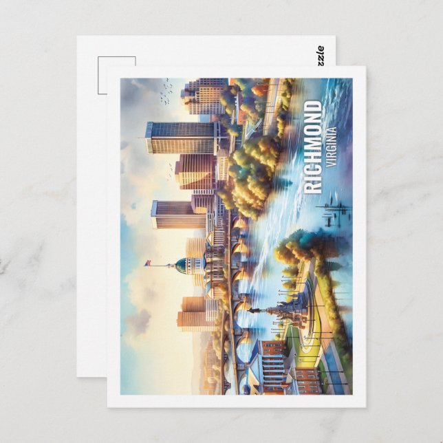 Carte Postale Richmond Virginia USA Famous Place aquarelle (Devant / Derrière)