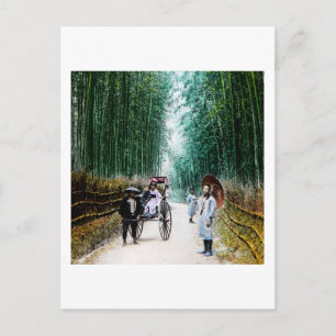 Carte Postale Rickshaw sur la route vers Kyoto Japon Vintage