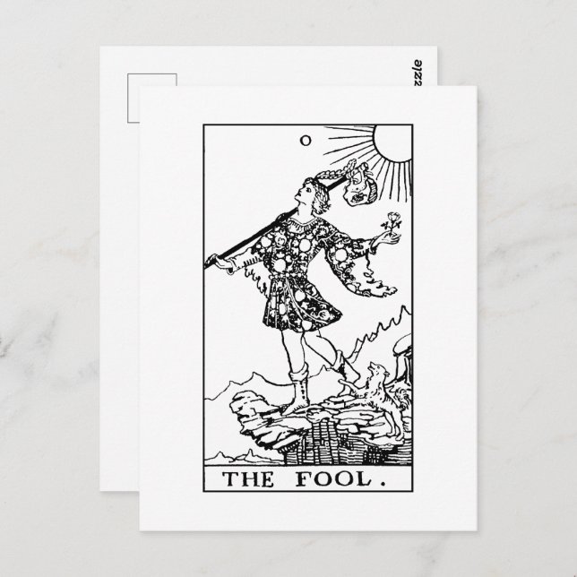 Carte Postale Rider Waite Tarot Major Arcana L'idiot (Devant / Derrière)