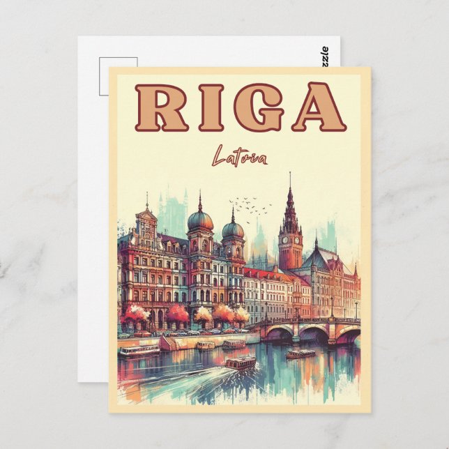 Carte Postale Riga City, Lettonie culture baltique cadeaux vinta (Devant / Derrière)