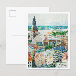 Carte Postale Riga Lettonie Belle ville de peinture à l'huile