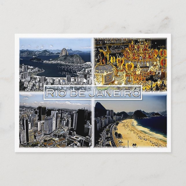 Carte Postale Rio de Janeiro - Brésil - Mosaïque - (Devant)