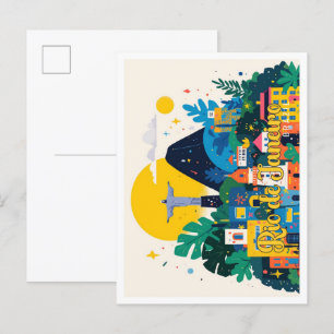 Carte Postale Rio de Janeiro Brésil Pop Art Voyage Illustration