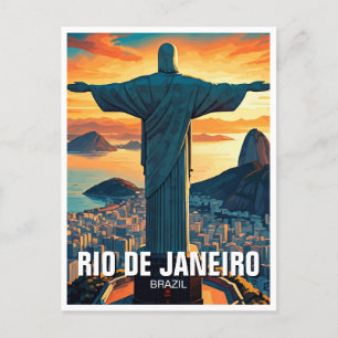 Carte Postale Rio de Janeiro Christ rédempteur coucher du soleil