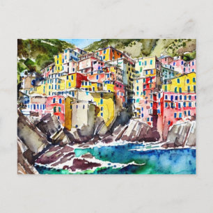 Carte Postale Riomaggiore, Italia, Aquarelle