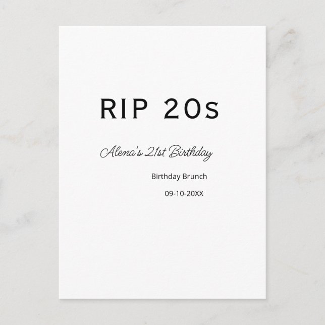 Carte Postale RIP 20 ans 21e anniversaire simple minimal brunch  (Devant)
